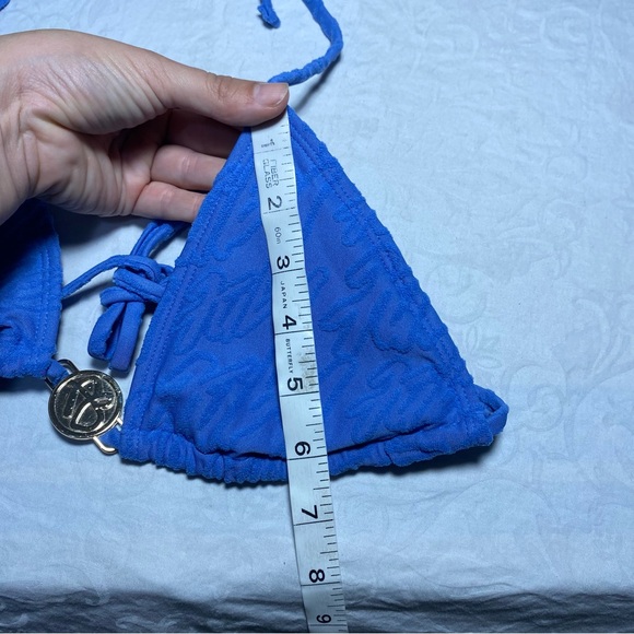 FUBU Swim Set Textured Logo Print Metal Decal Halter Triangle Suit Bikini Small - Picture 4 of 13